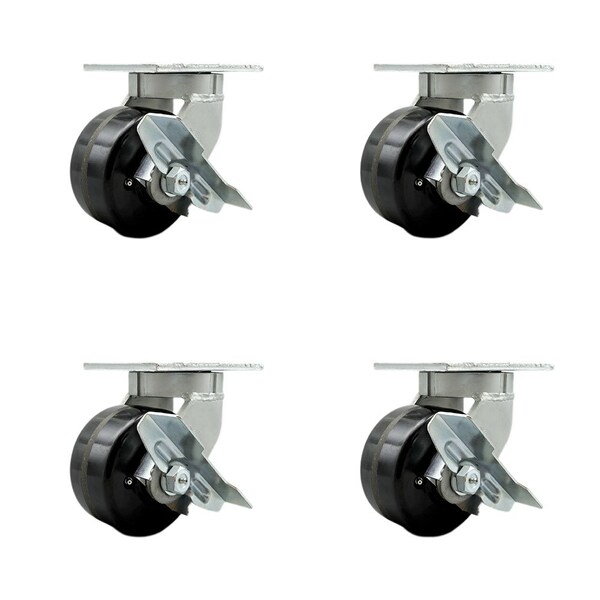 Service Caster 6'' Extra Heavy Duty Phenolic Wheel Caster Set 4 Brakes 2 Swivel Locks, 4PK CRAN-SCC-KP92S630-PHR-SLB-BSL2SLB-2 - main
